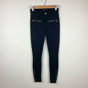 7 For All Mankind Viscose Stretch Gold Zipper Moto Pant - Black
